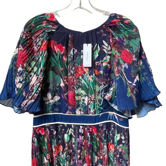 Karen Millen Pleated Detail Woven Floral Mixed Midaxi Dress Size 12 New - Picture 7 of 16